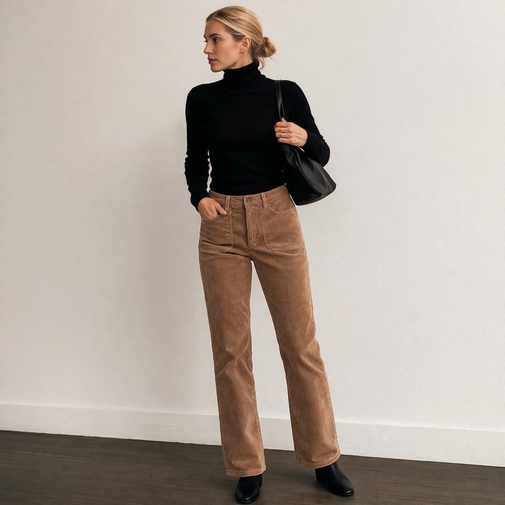 Quince Organic Stretch Corduroy Cropped Wide Leg Pants Size 4 Warm Brown